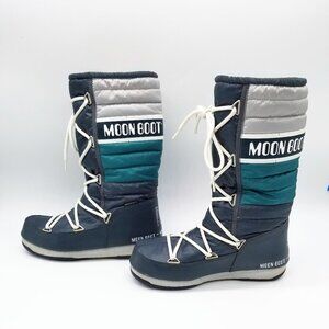 The Original Moon Boot Tall Waterproof Green Silver Navy US 5, USL 6, UK 4 EU 37